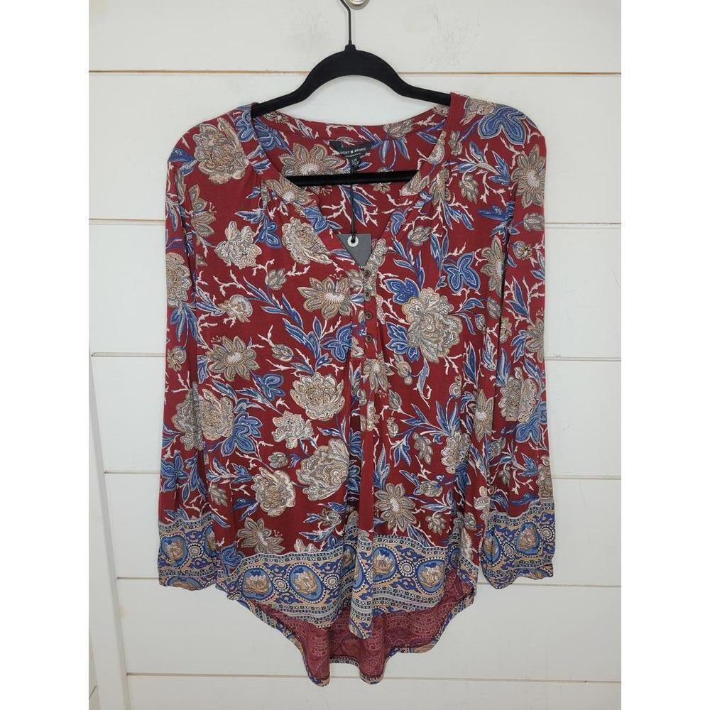 NWT Lucky Brand large burgundy blue & tan floral tunic top